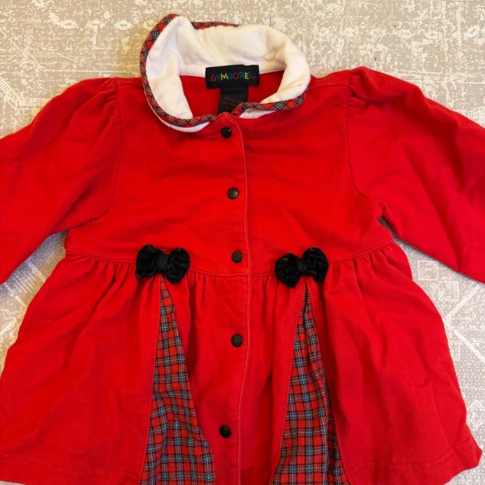 Vintage Gymboree Girls‎ Red Plaid Trimmed Button Up Cotton Jacket Small Holiday
